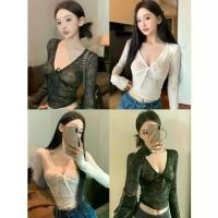 ราคา Aria-เสื้อแฟชั่นผู้หญิง ผ้านิ่ม คอวีน่ารักมาก ดีเทลลายลูกไม้ สี Black Apricot ฟรีไซส์ อก 32-38 นิ้ว ยาว 17 นิ้ว แขนยาว 25 นิ้ว ฤดูร้อน พร้อมส่ง (1733131991443211885)