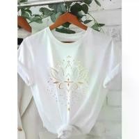 ราคา Women'S Dark Grey Lotus Pattern T-Shirt - Soft And Comfortable Everyday Casual T-Shirt, Suitable For All Seasons, Round Neck Top, Fashionable And Versatile, Novel Design. (1733581057170114484)