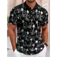 ราคา Printed Design-Not Textured Men's, Men's & Teen Black Tropical Palm Tree Print - Breathable Short Sleeve Summer Beach with White Palm Tree and Palm Leaf Design, Casual Vacation W (1734804551439123704)