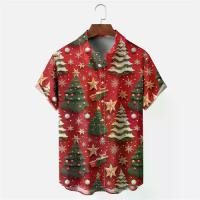 ราคา Christmas Party Mens Large Size Lapel Short Sleeve Shirt Casual Hip Hop Street Christmas Shirt T-Shirt Top (1734868462873445751)