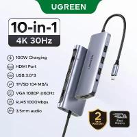ราคา ฮับ USB หลายพอร์ต【4K 30Hz】Ugreen 10-in-1 5Gbps USB C Multiport Adapter Hub HDMI Rj45 Vga Converter for MacBook Air M3 Samsung S24 Ultra Model: 80133 (1735187415213376955)