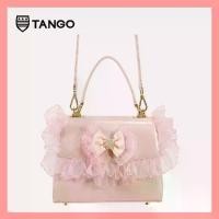 ราคา TANGO กระเป๋าแฟชั่นสตรีรุ่น MARIA กระเป๋าโบว์ ประดับเพชร มีสายสะพาย ผลิตจากหนังแท้ สีชมพู Top Handle Leather Bag with Bow and Ruffles (1735452632570890018)
