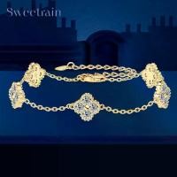 ราคา Sweetrain 18k Gold Plated 3mm Moissanite Bracelet Adjustable 925 Silver Clover Flower Bracelet for Women Girls Birthday Gift GRA (1734846666090972801)