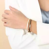ราคา New Fashion Trendy Jewelry Stainless Steel Resin Women's Bracelet Gold Buckle Narrow Titanium Steel Bangle (1733640760757749219)