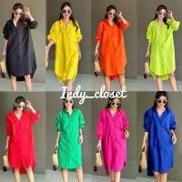 ราคา Cotton dress ชุดเดรสผ้าคอตตอน เดรสเชิ้ตยาว คอปก สีพื้นสดใส (1734636147610584862)