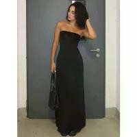 ราคา European and American Style Sexy Off-Shoulder Tube Dress for Women Stretch Slim Fit Side Slit Over-Knee Long Dress (1733366199704717079)