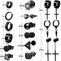 ราคา Men's Black Stainless Steel Earrings Stud Set Women's Fashion Piercing Jewelry Cross Dangle Earrings Set (1733333765311006179)