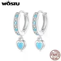 ราคา 【huza】 WOSTU 925 Sterling Silver Blue Heart-shaped Turquoise Hoop Earrings For Women Shiny CZ Drop Dangle Earrings Pendientes Jewelry (1735407831129621631)