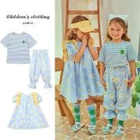 ราคา Summer Dress 2025 New Korean Fashion Girl Striped T-shirt Mosquito Pants Set Casual Daisy Girl Dresses Kids Boutique Clothes (1734997561210602509)