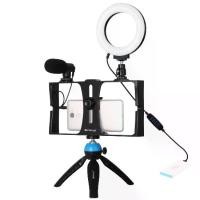 ราคา PULUZ 4 in 1 Vlogging Live Broadcast Smartphone Video Rig + 4.7 inch 12cm Ring LED Selfie Light Kits with Microphone + Tripod Mount + Cold Shoe Tripod Head for iPhone, Galaxy, Hu (1729617974689827677)
