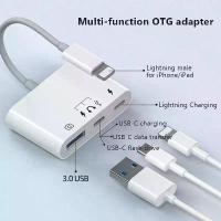 ราคา 3 in 1 OTG Adapter for Lightning to USB 3.0 and Type C Supports Charging U Disk Camera Mouse Data Transmission Headphone USB C Audio Converter for iPhone 13 12 11 Pro XS XR X 8 7 Plus with Split Port 