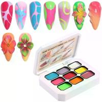 ราคา Gradient Paint Nail Gel, 9 Colors Neon Ombre Gel Polish Aura Nails Blush Blooming Flower French Tips Drawing Summer Hot Pink Orange Green Vibrant Fluorescent Gels Manicure Palette UV/LED Cure (1734816