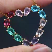 ราคา [Fashion] Gold color Heart-shaped Pendant Necklace Colorful Crystal Glass Stone Statement Necklace Women bohemian jewelry accessories 2026 (1734856007251952889)