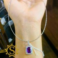 ราคา 18k white gold omega necklace with purple amethyst locket (1732252971115579934)
