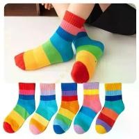 ราคา 5 Pair Children's Combed Cotton Socks kids Ankle Short Socks Set Rainbow Stripes 11UC (1734997544502133773)