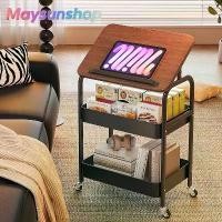 ราคา [Tiktok] Shelves with a Table, Two-Tiered Table, Two-Tiered Rotating Side Table with Wheels, Thick Wood Panels. (1734641822898226898)
