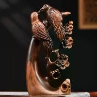 ราคา Ebony wood carving of a magpie symbolizing happiness, home decor for the living room TV cabinet, root carving, redwood craft, housewarming gift (1734745807267136925)