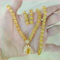 ราคา ชุดเครื่องประดับ สร้อยคอ สร้อยมือ ต่างหู พลอยสีคั่นเพชร CZ ห้อยพลอยสีล้อม 2 ชั้น ชุบทองไมครอน ราคาถูก ขายดี (1734770607183791458)
