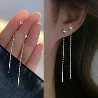 ราคา ต่างหู JWER S925 ลายดาวสีเงินสำหรับผู้หญิง ต่างหูระย้ายาวพร้อมสายลูกปัด ต่างหูเจาะทรงไม่สมมาตร เครื่องประดับหู (1735357976777950534)