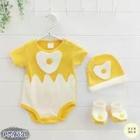ราคา 【เก็บเงินปลายทาง】 ⊿ชุดเด็ก บอดี้สูท(Bodysuit) ลายไข่ดาว + หมวก + ถุงเท้า♘ (1734570643920881418)