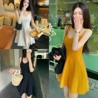 ราคา มินิเดรสไหมพรม สวย ผ้าใส่สบาย สีพื้น แขนกุด ผ้ายืดพอดีตัว เดรส ส่งจากไทย สไตล์เกาหลี แฟชั่น (1734510331156465071)