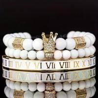 ราคา 3pcs/set Charm Cubic Synthetic Zirconia Crown Golden Color Bracelet Set, Men's White Enamel Roman Number 304L Stainless Steel Bangles Fashion Jewelry (1734141065285633692)