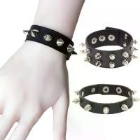 ราคา ขายดี กำไลข้อมือหนัง PU ตราหมุด สีดำ แบบปลอกข้อมือ/กำไล สไตล์โกธิคพังก์ ปรับขนาดได้ แนวร็อก ใช้ได้ทั้งผู้ชายและผู้หญิง ตราหมุดแบบตะปู (1735500173842876164)