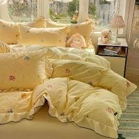 ราคา 4 IN 1 Class A Washed Cotton French Princess Horse Style Printed Bedding Set Romantic Ruffles Reactive Dyed Bed Sheet Duvet Cover Flat Pillowcase/Fitted Sheet Queen/King (1734611849071527002)