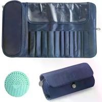 ราคา Makeup Brush Bag, Travel Makeup Brush Case Makeup Brush Holder Organizer Cosmetic Bag Portable Roll Up Brush Storage Bag for Makeup Brushes and Cosmetic Essentials (Dark Blue) (1734770164132578428)