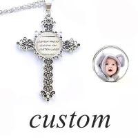 ราคา [Fashion] Cross Necklaces Personalized Custom Photo/LOGO/TXT Pendant Glass Cabochon Jewelry DIY Making Baby Lover Birthday Women Gifts (1734860740962256121)
