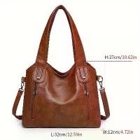 ราคา Women's Large Capacity Tote Bag Synthetic Leather Shoulder Handbag with Removable Strap Zipper Closure Polyester Lined Khaki Light Brown Purple Red Blue Black Crossbody Bag for Work Shopping Travel (1