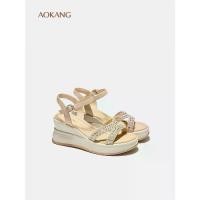 ราคา Women’s Beige Rhinestone Embellished Wedge Sandals Comfort Platform Heels (1735434043871692562)