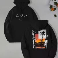 ราคา Men's Beach Los Angeles Print Pullover Hoodie, Kangaroo Pocket Long Sleeve Hooded Sweatshirt, Loose Casual Top, Autumn and Winter Men's Clothing (1733919574367110434)