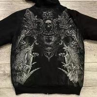 ราคา อเมริกันแฟชั่นEcko Unisex Gothic Hoodie Y2K Oversize Zipperเสื้อกันหนาวDark Street Skullพิมพ์Sweatshirtคู่Casualpunk (1733914225363682463)