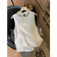 ราคา 2025 Vintage Beaded Linen Sleeveless Vest for Women, Summer Outerwear, French Old Money Style, White Cotton-Linen Sleeveless Top A4592 (1735135080188774304)