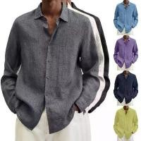 ราคา 2026 popular product on independent platforms: Four-season long-sleeve V-neck loose buttoned cotton-linen cardigan shirt for men (1734547448874632305)