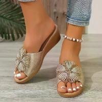 ราคา Floral Rhinestone Wedge Sandals for Women 2026 Summer New Thick-Soled Large Size Platform Sandals (1734561812930135959)