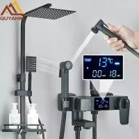 ราคา 【Digital】 Black Digital Display Thermostatic Shower Faucets Rainfall Shower Thermostatic 4-way Mixer Commodity Shelf Bidet Faucet Shower (1735032674427110843)