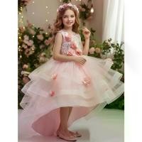 ราคา XABH Girls' Sleeveless Flared Princess Party Dress with Floral Lace-like Back & Train - Soft Pink Ruffled Layered Skirt, Round Neck A-Line Mid-Length Formal Evening Gown for Reci (1733570360646535012)