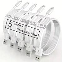 ราคา [COD] ชุด 5 เส้น สายชาร์จ USB A ถึง Lightning ความยาว 2 เมตร (66 ฟุต) สำหรับ iPhone 14 13 12 11Pro X XR XS Max 8 7Plus สายชาร์จ USB 24A (1735153574460819151)