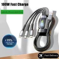 ราคา [COD] สายชาร์จเร็ว 100W สายชาร์จหลายหัว สายถักไนลอน สายชาร์จ USB แบบ 3 in 1 พร้อมหัวต่อ Type-C และ Micro (1735267983701083180)