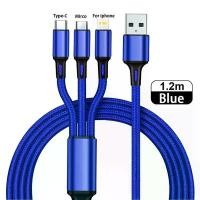 ราคา [COD] สายชาร์จ USB 3 in 1 แบบเร็ว 1-3 ชิ้น สายชาร์จแบบหลายหัว Type C Micro IOS สำหรับ iPhone Huawei Samsung สายถักไนลอน (1735153372091549391)