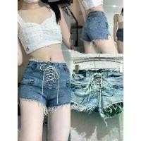 ราคา 【WSHOP】 WS 2263 "JEANS"กางเกงยีนส์ขาสั้น เอวต่ำผ้ายืด แต่งเชือกด้านหน้า กระเป๋าแต่งซิบ ปลายขาตัด คําแนะนําผลิตภัณฑ์ใหม่ของเดือนนี้ (1735455455784633457)