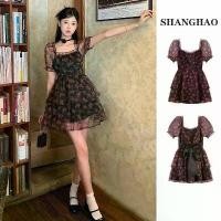 ราคา 2026New ArrivalTea break French floral print camisole dress for women, summer waist-cinching slimming dress with back bow tie and puffy princess skirt (1735503910742557820)