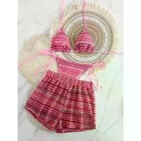 ราคา 2026 European and American swimsuit for women, sexy hollow-out striped tie bikini three-piece set, beach vacation swimwear set for women (1734838443142710460)
