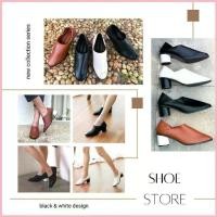 ราคา Shoe store รุ่น B&W รองเท้าคัชชูขาว-ดำ ส้นสูง 2 นิ้ว โลฟเฟอร์ ทรงสวย Womens Loafers สไตล์การระเบิด (1735429608265582169)