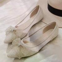 ราคา Breathable pointed-toe Chanel-style elegant loafers, 2025 summer new model, flat-soled mesh shallow lace-up shoes with bow (1735116613733942825)