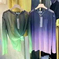 ราคา 2025 Summer Niche Design Trendy Gradient Color Mesh Loose Sunscreen Long Sleeve T-Shirt for Women (1735285871526119182)