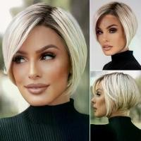 ราคา Bob Wig with Bangs, Straight Hair Shooting Wig, Suitable for Women's Daily Use Heat-Resistant Fiber Synthetic Wig, 30.48cm , Unisex Adult, Rose Net Cap, 100% Density, High-Temperature Fiber (173380077