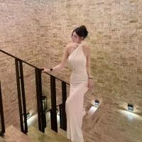 ราคา Calypso Vespera new event dress. Sexy, open back, halter strap. Long, form-fitting maxi dress, solid color, cut-out design with metal rings and ribbon. One-shoulder neckline. Ele (1735509658806290369)